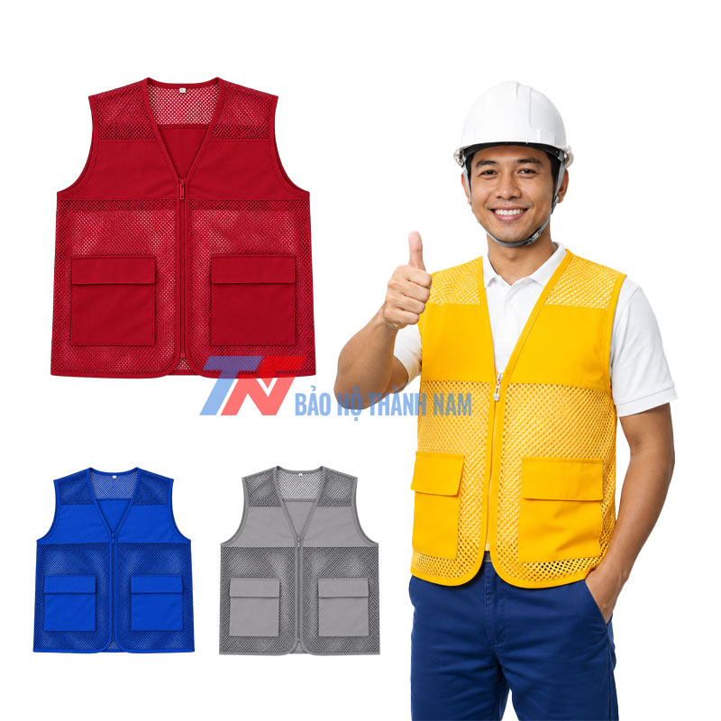 [Nhiều màu] Áo ghi lê bảo hộ lao động J&T - Khóa kéo 2 túi, lưới lỗ to