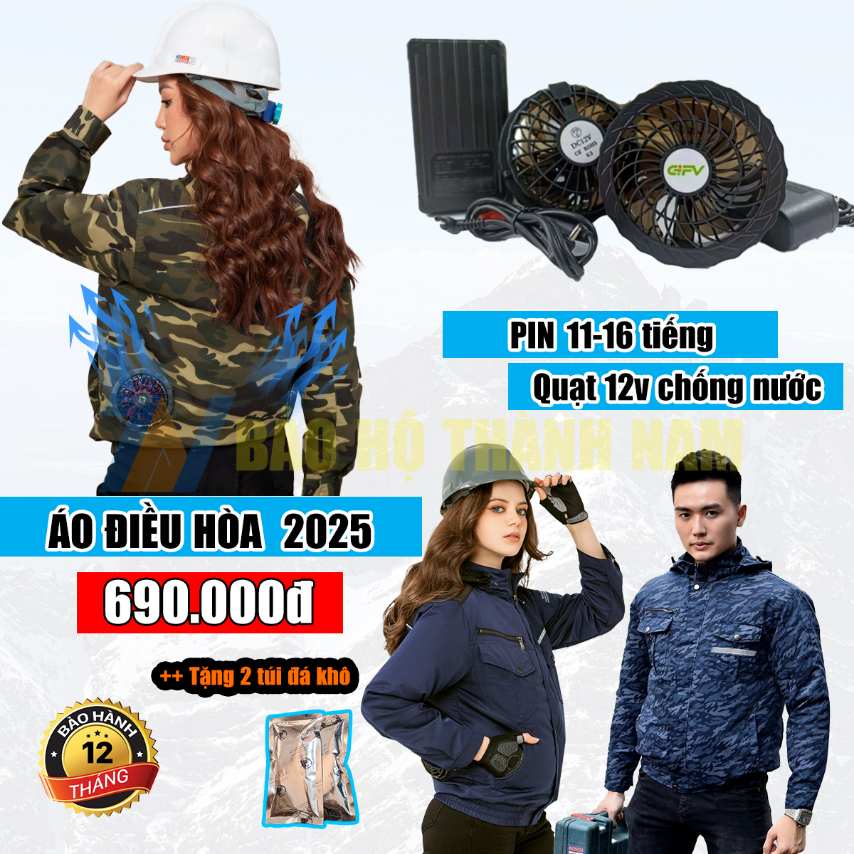 Áo điều hòa Gifv Chính Hãng | Pin latitude, Quạt 12v chống nước, Bảo hành 12 tháng