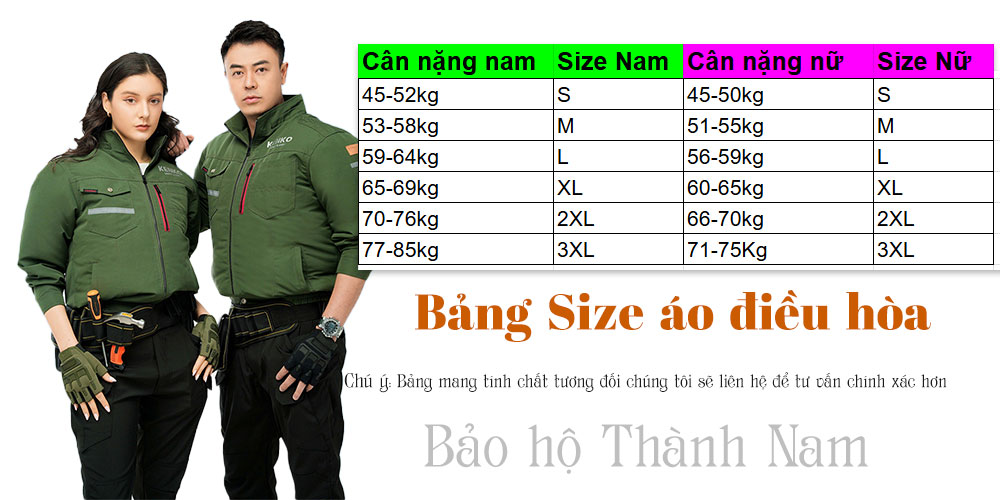 Size áo điều hòa Kenko