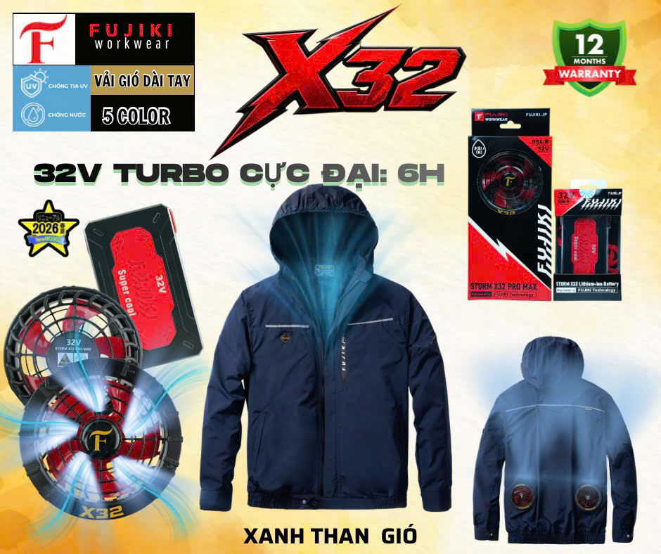 Áo điều hòa Fujiki Quạt 32v Pin 30.000mAh