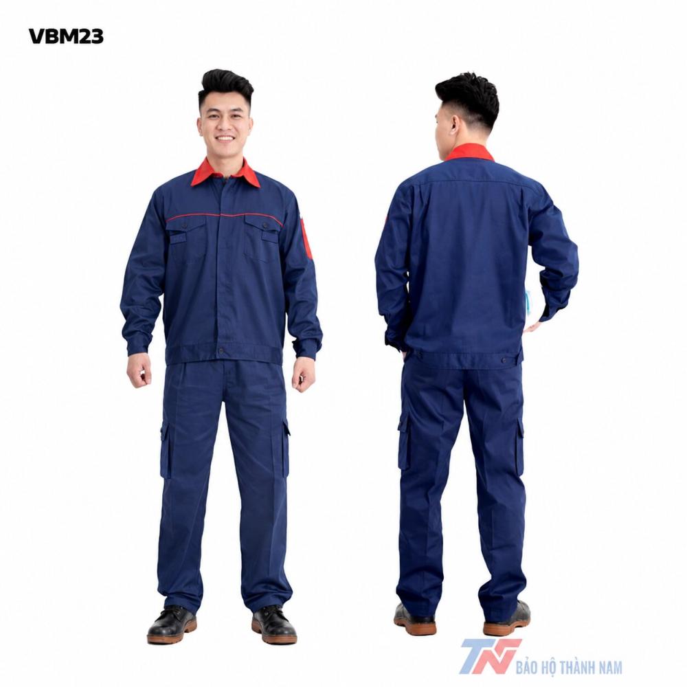 Đồng phục bảo hộ màu tím than phối đỏ - Vải Kaki 3.1 VBM23