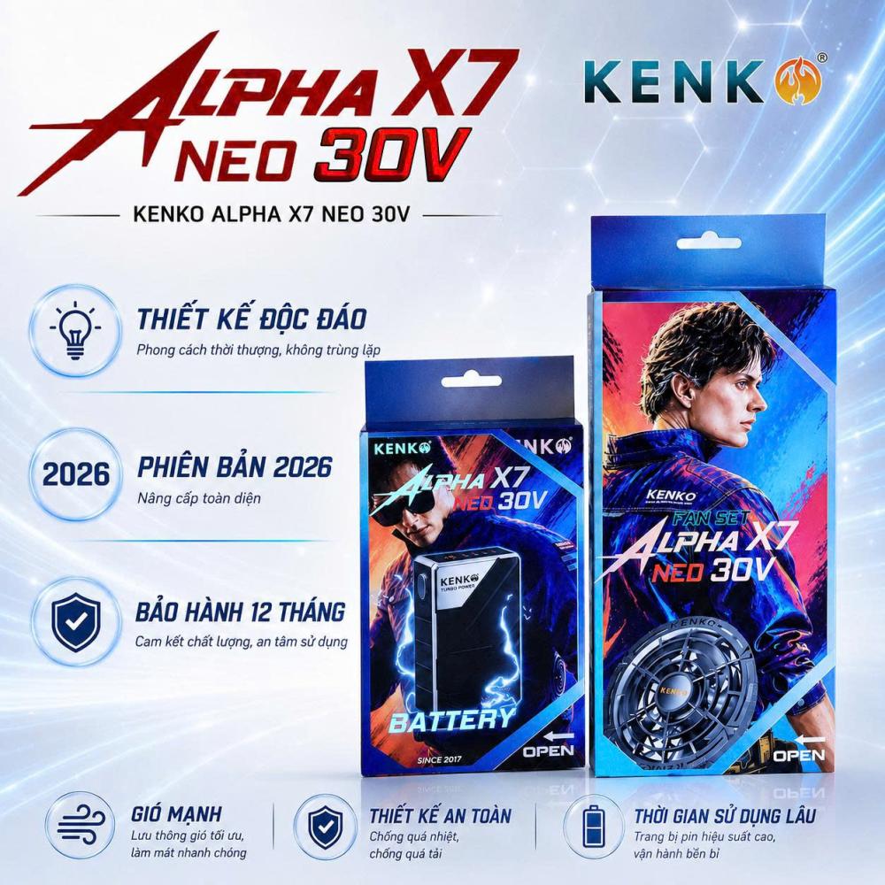 Áo điều hòa Kenko Alpha X7 NEO 30V - Pin 24.000mAh